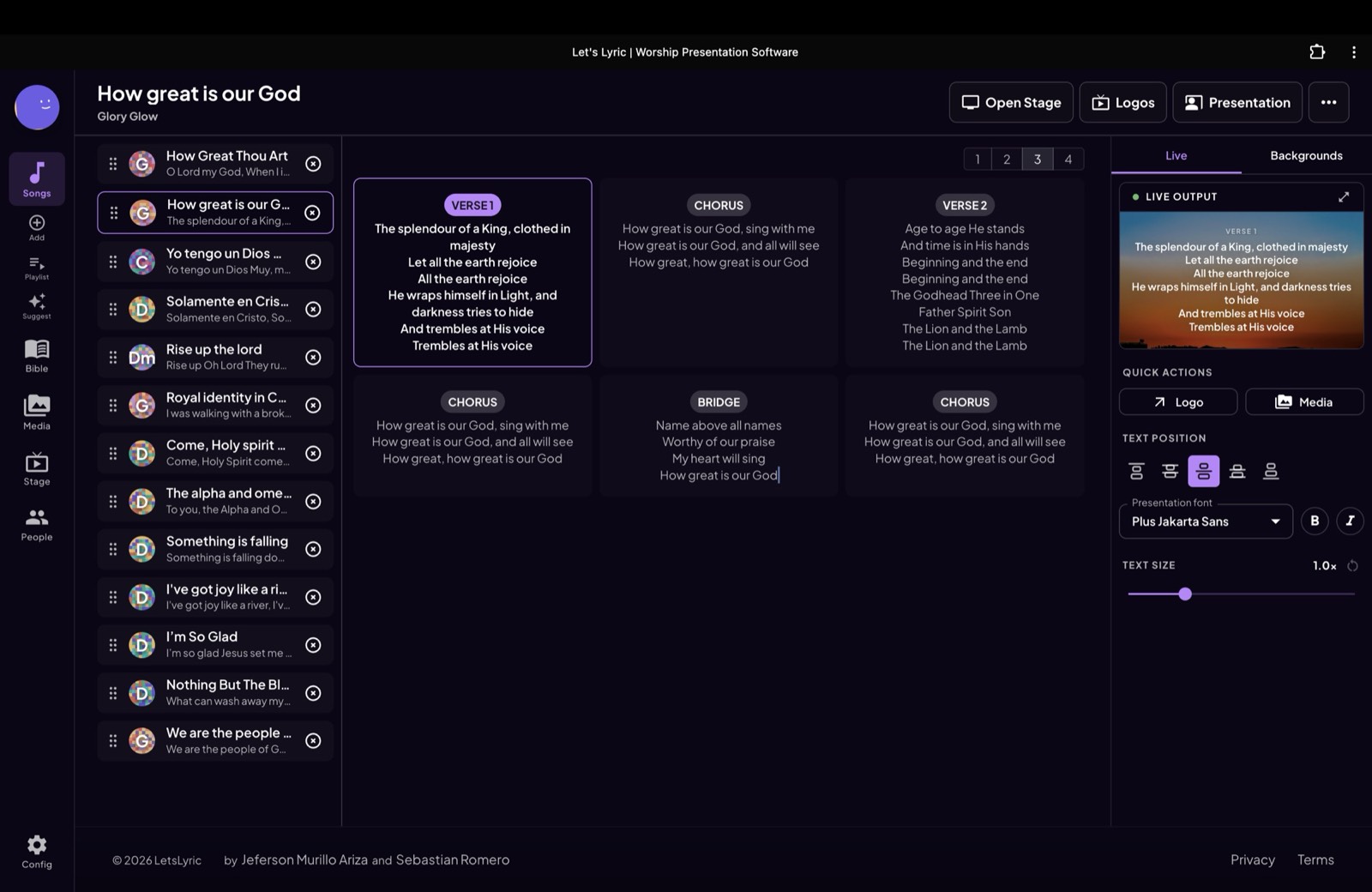 Let's Lyric song mode with playlist and live output controls