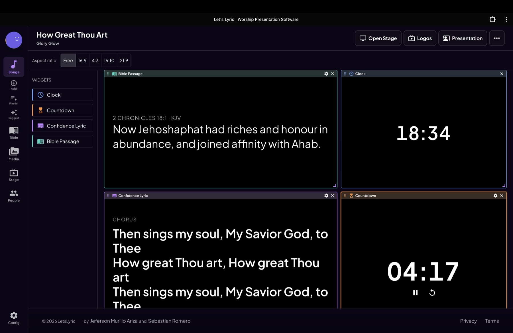 Stage Monitor designer with configurable widgets